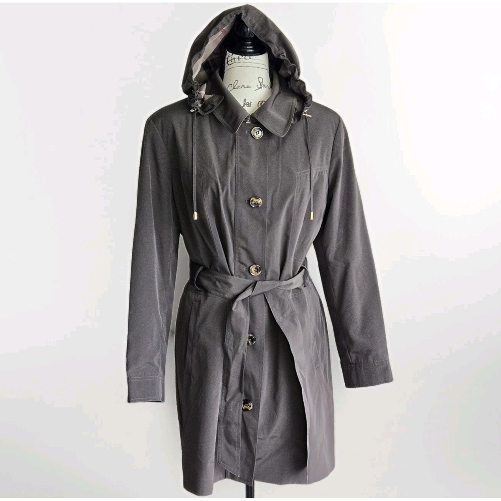 Gallery New York Women's Polyester Rain Coat Green Size XLP Detachable Hood Belt